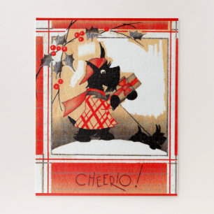 Puzzle 1930s Christmas Scottie dog says ‘Cheerio’