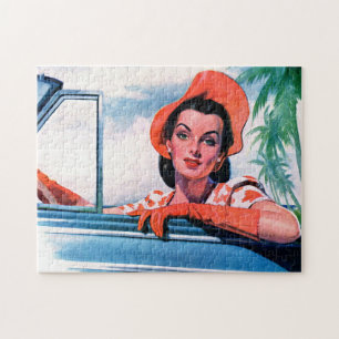 Puzzle 1940 belle femme en voiture