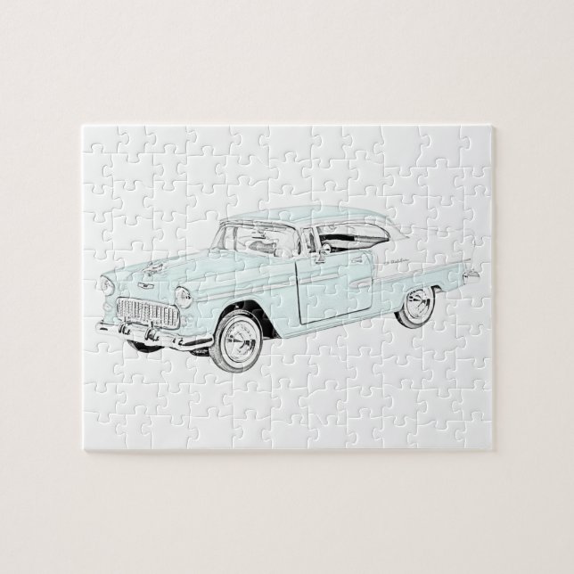 Puzzle 1955 Chevy Bel Air Bleu et Blanc Deux Tons (Horizontal)