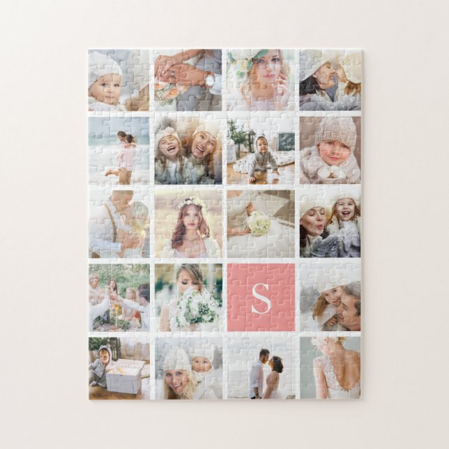 Puzzle 19 Carré Photo Collage & Monogramme (Vertical)