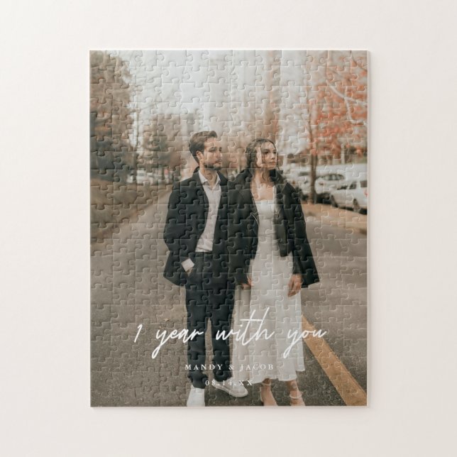 Puzzle 1er anniversaire Mariage personnalisé photo en cou (Vertical)