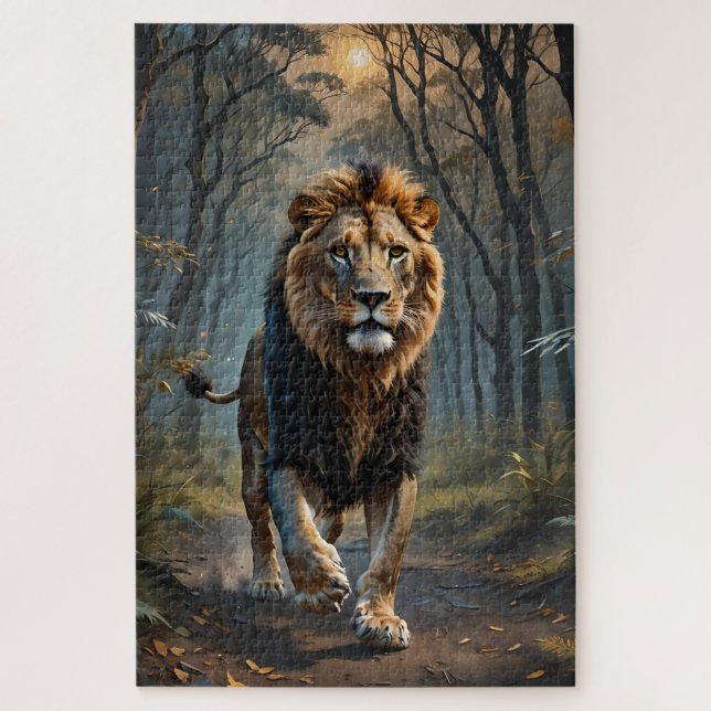 Puzzle 20" x 30" "Lion dans la forêt", 1014 pièces, (Vertical)