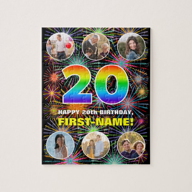Puzzle 20e Anniversaire : Amusant arc-en-ciel #, Nom pers (Vertical)