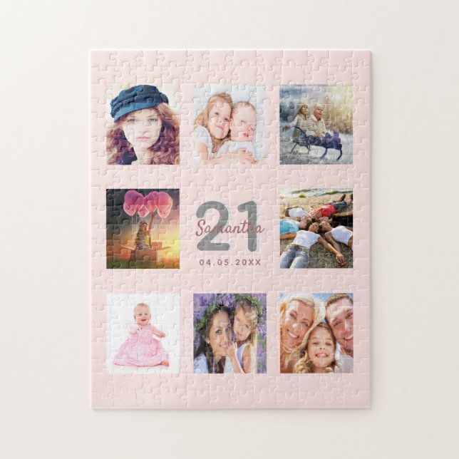 Puzzle 21e anniversaire rose or blush photo (Vertical)