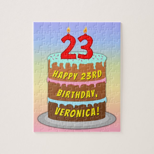 Puzzle 23e anniversaire : Gâteau et bougies amusants + No (Vertical)