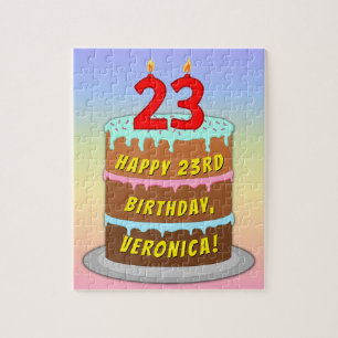 Puzzle 23rd Birthday: Fun Cake and Candles + Custom Name