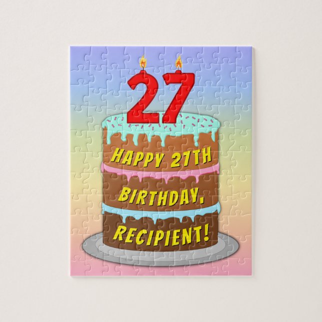 Puzzle 27e anniversaire : Gâteau et bougies amusants + No (Vertical)