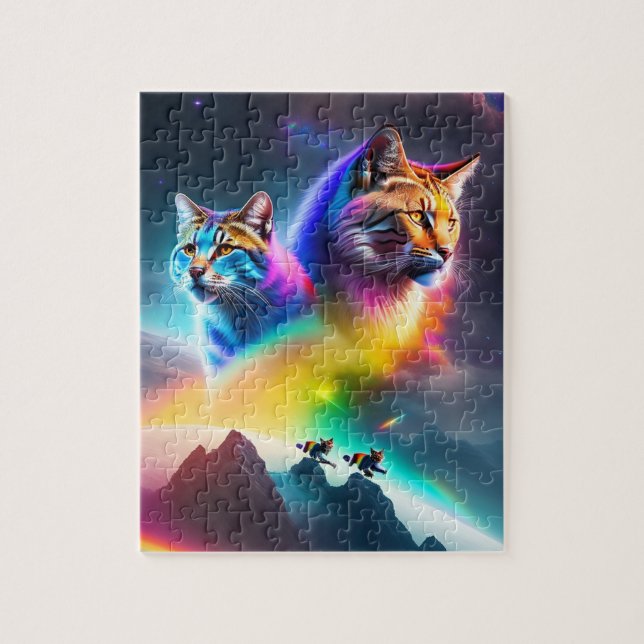 Puzzle 2 Chats Spatiaux Futuristes Feux de Néon Chats Col (Vertical)