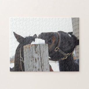 Puzzle 2 Chevaux à mâcher sur une clôture