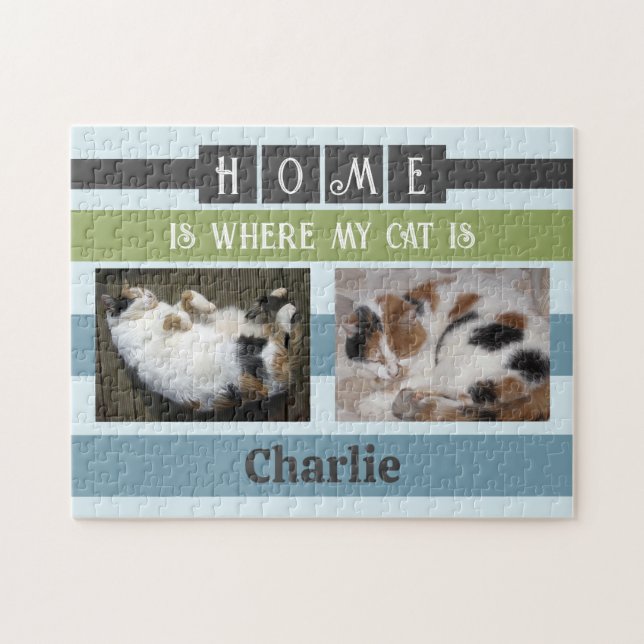 Puzzle 2 photo maison est chat ou chien ajouter nom gris (Horizontal)