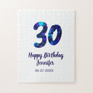 Puzzle 30e anniversaire ajouter nom date année bleu scint