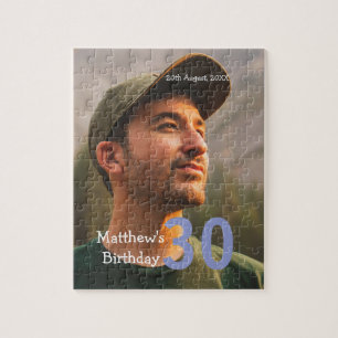 Puzzle 30e anniversaire ajouter nom photo date homme bleu