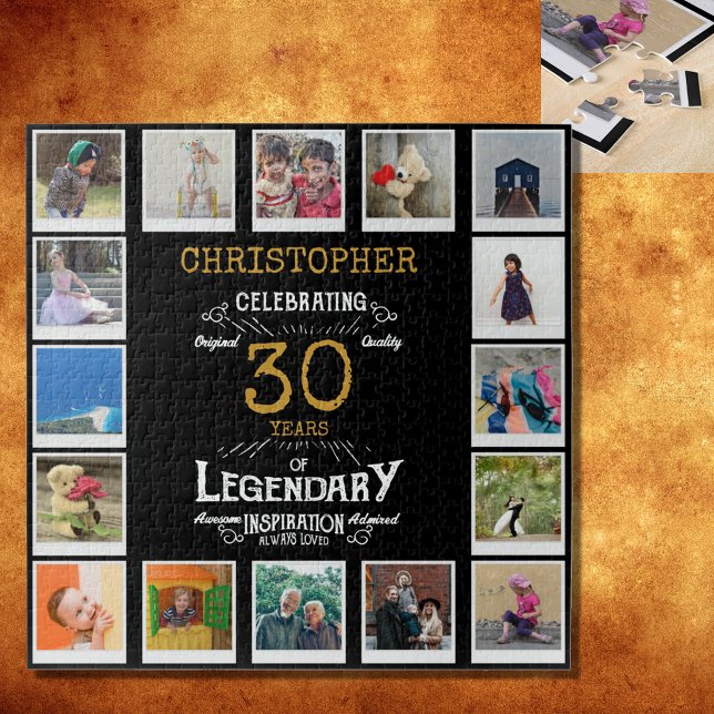 Puzzle 30e anniversaire Black Gold Photo Collage (A personalized elegant 30th birthday vintage puzzle that is easy to customize but hard to complete)