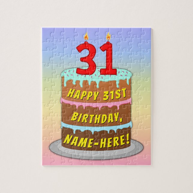 Puzzle 31e anniversaire : Fun Cake and Candles + Nom pers (Vertical)