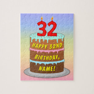 Puzzle 32e anniversaire : Fun Cake and Candles + Nom pers