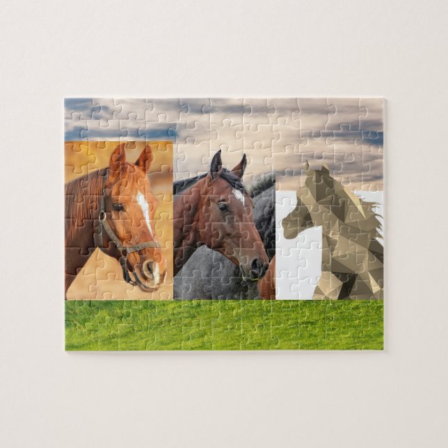 Puzzle 3 Chevaux, Tan, Brown, Art, Âge 6, 110 Pièces (Horizontal)