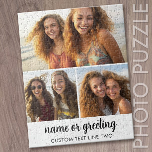 Puzzle 3 Collage de photos avec texte de script - noir bl