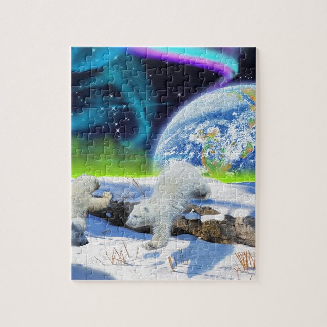 Puzzle 3 cubes d'ours polaires jouant dans la neige - Art (Vertical)