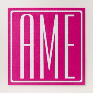Puzzle 3 Initiales Monogramme Blanc sur rose chaud