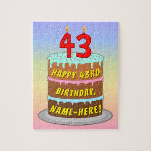 Puzzle 43rd Birthday: Fun Cake and Candles + Custom Name