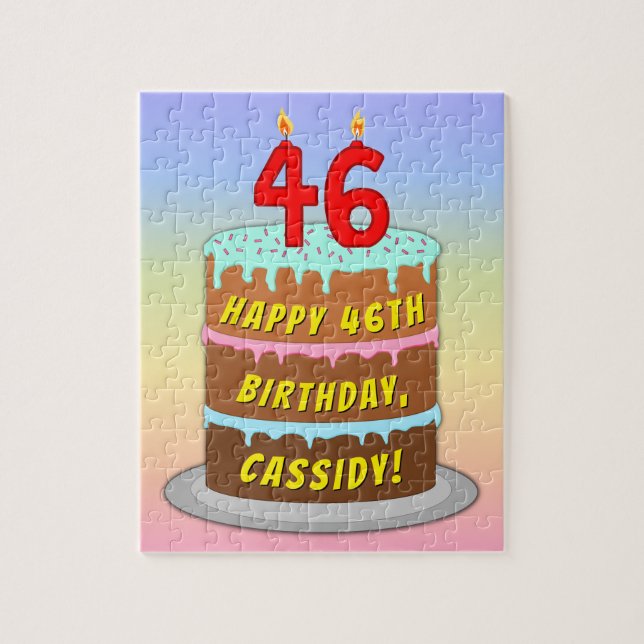 Puzzle 46e anniversaire : Gâteau et bougies amusants + No (Vertical)