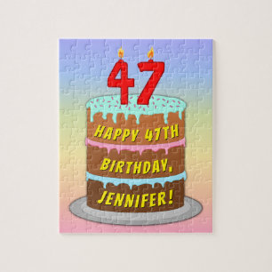 Puzzle 47th Birthday: Fun Cake and Candles + Custom Name