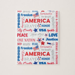 Puzzle 4 juillet Amérique USA Mots texte personnalisé