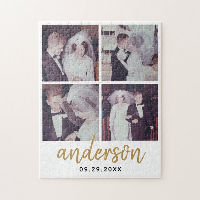 Puzzle 4 Mariage photo Nom manuscrit (Vertical)