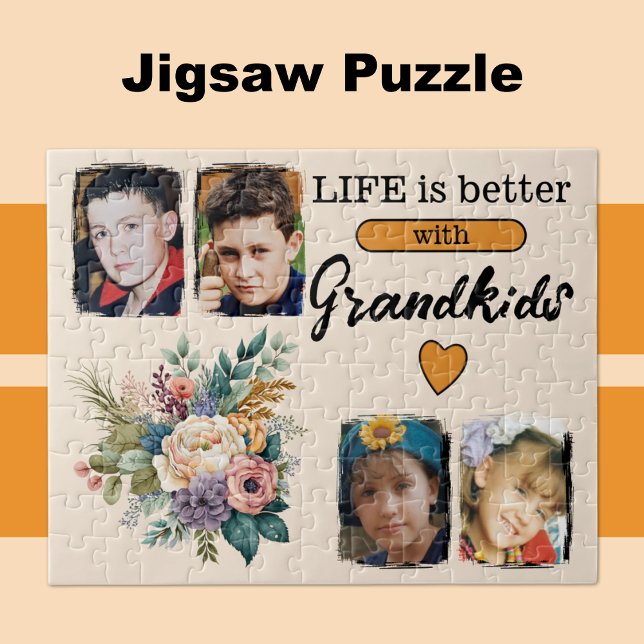 Puzzle 4 petits-enfants photo floral orange (Créateur téléchargé)