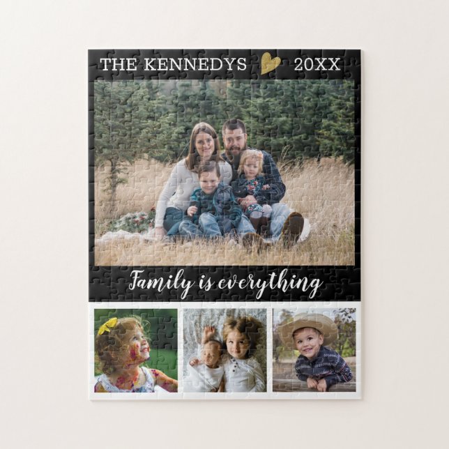 Puzzle 4 Photo Collage Nom De Famille Citation Noir Et Bl (Vertical)