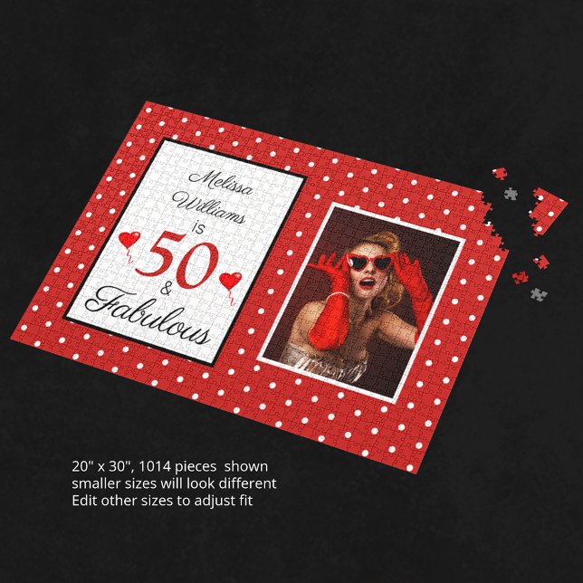 Puzzle 50 et Fabuleux Nom Photo 50e Anniversaire W Rouge  (50 and Fabulous Name Photo 50th Birthday W Red LG Jigsaw Puzzle)