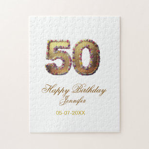 Puzzle 50e anniversaire ajouter nom date année or floral