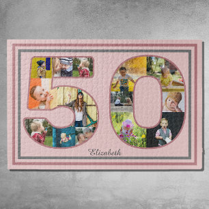 Puzzle 50e anniversaire de fête Photo Collage Dusty Blush