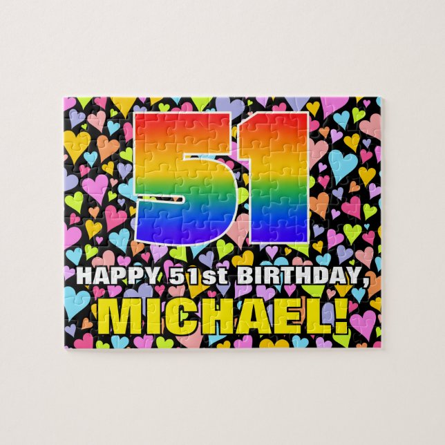 Puzzle 51e anniversaire — Formes de coeur amusantes et ai (Horizontal)