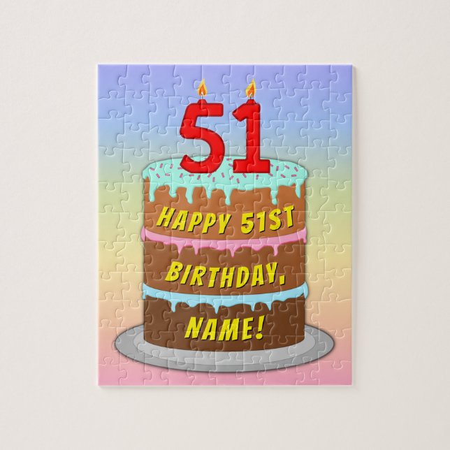 Puzzle 51e anniversaire : Fun Cake and Candles + Nom pers (Vertical)