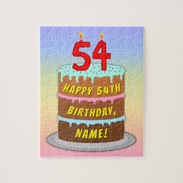 Puzzle 54e anniversaire : Fun Cake and Candles + Nom pers (Vertical)