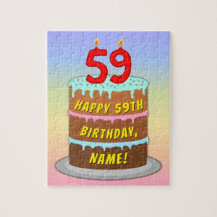 Puzzle 59e anniversaire : Fun Cake and Candles + Nom pers