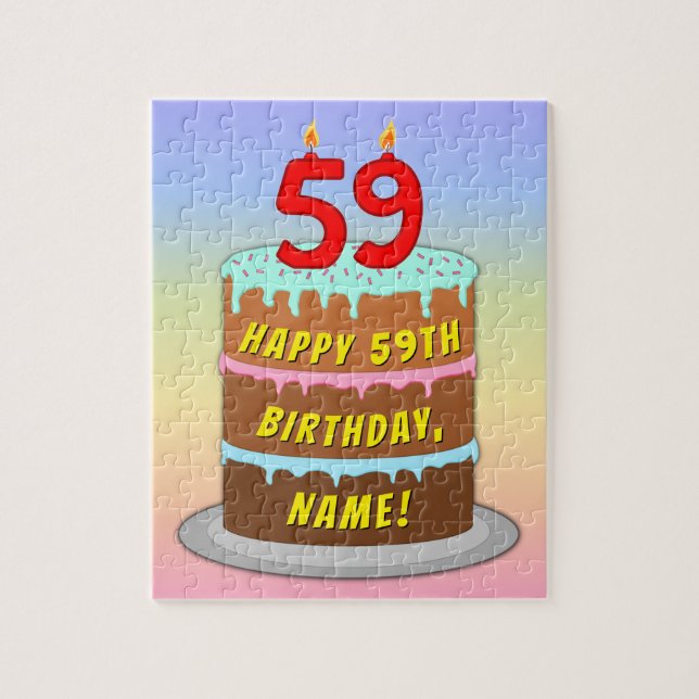 Puzzle 59e anniversaire : Fun Cake and Candles + Nom pers (Vertical)