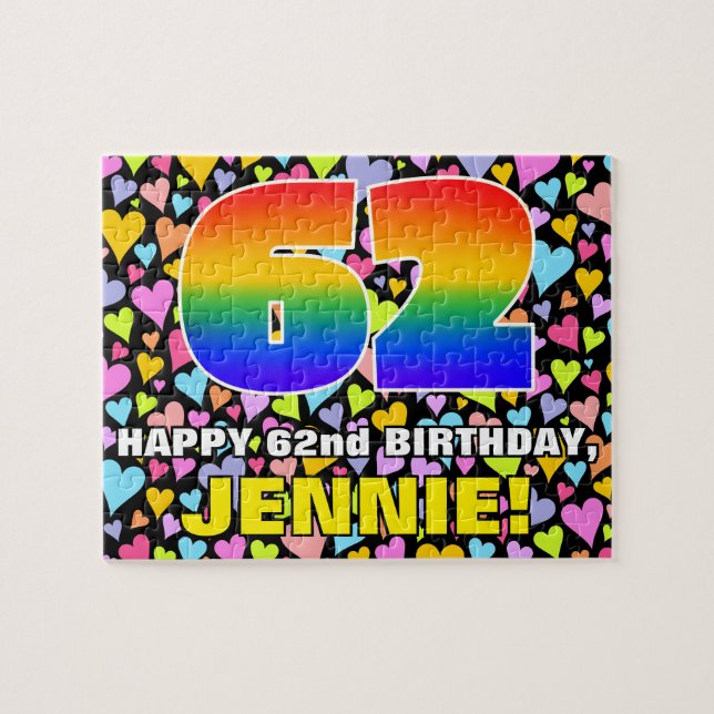 Puzzle 62e anniversaire — Formes de coeur amusantes et ai (Horizontal)