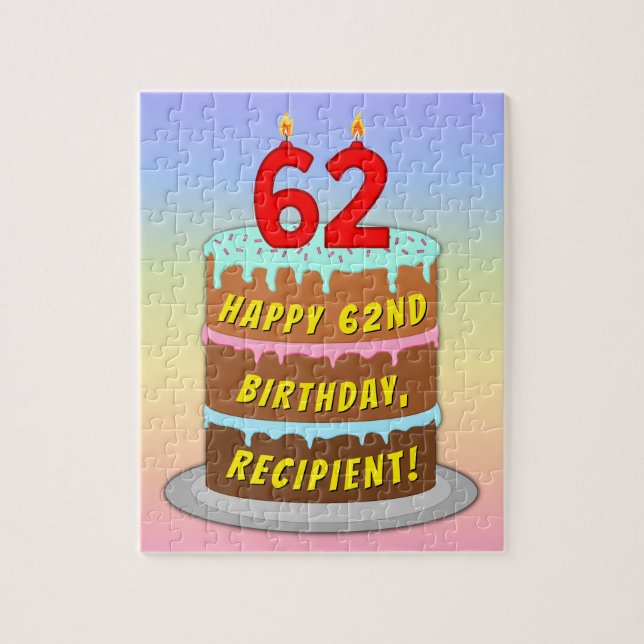 Puzzle 62e anniversaire : Fun Cake and Candles + Nom pers (Vertical)