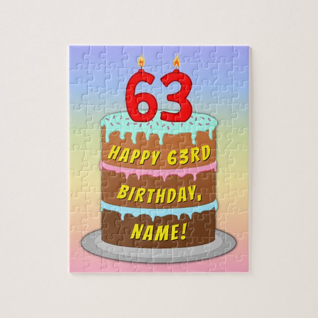 Puzzle 63e anniversaire : Fun Cake and Candles + Nom pers (Vertical)