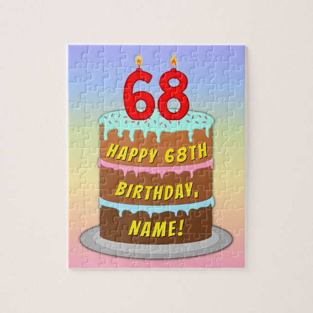 Puzzle 68e anniversaire : Fun Cake and Candles + Nom pers (Vertical)