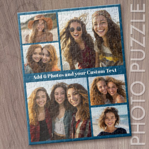 Puzzle 6 Collage de photos avec texte en gras - Bleu fonc