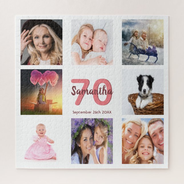Puzzle 70e anniversaire photo collage femme blanc (Vertical)