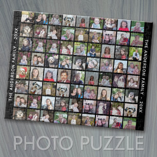 Puzzle 72 Carré Photo Collage Grille avec texte - noir