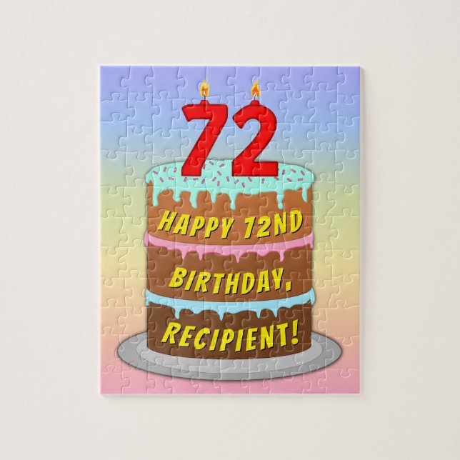 Puzzle 72e anniversaire : Fun Cake and Candles + Nom pers (Vertical)