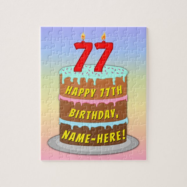 Puzzle 77e anniversaire : Fun Cake and Candles + Nom pers (Vertical)