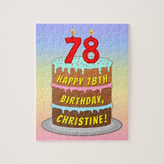 Puzzle 78e anniversaire : Fun Cake and Candles + Nom pers (Vertical)