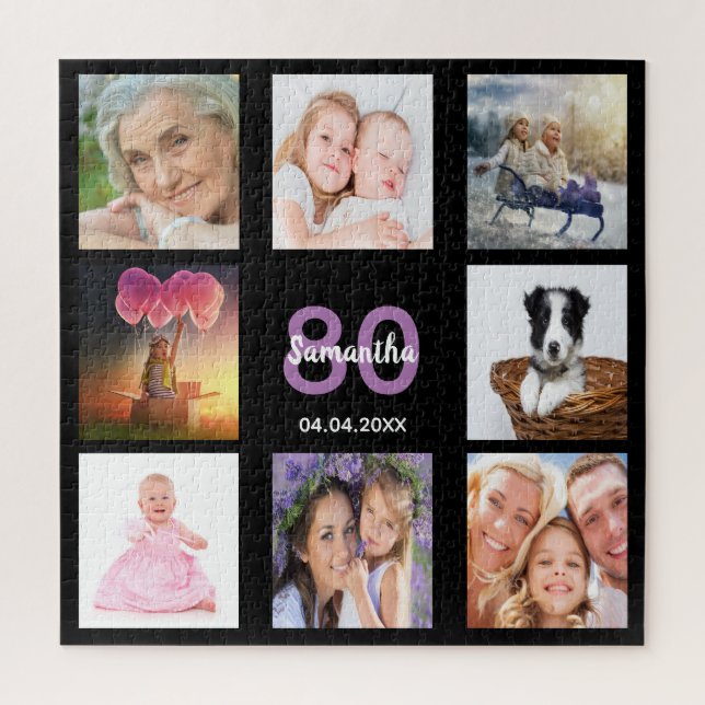 Puzzle 80e anniversaire 80 photo collage noir femme (Vertical)