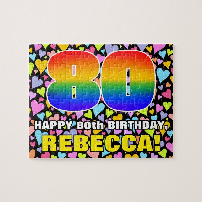 Puzzle 80e anniversaire — Formes de coeur amusantes et ai (Horizontal)